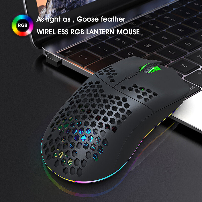 T66 Mouse Gaming Nirkabel Kulit Sarang Lebah Mouse Optik Isi Ulang untuk PC Laptop Komputer Ergonomis Tikus Diam