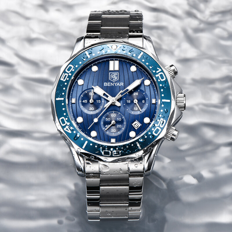 Benyar homens relógios de luxo da marca superior relógio de quartzo 2022 esporte relógio para homem cronógrafo militar relógio masculino relogio masculino