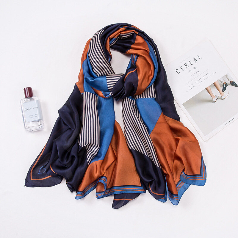 Foulard d'été en soie imprimé 90x180cm pour femmes, châles de couleur Vintage, Foulard de marque de styliste, Hijabs