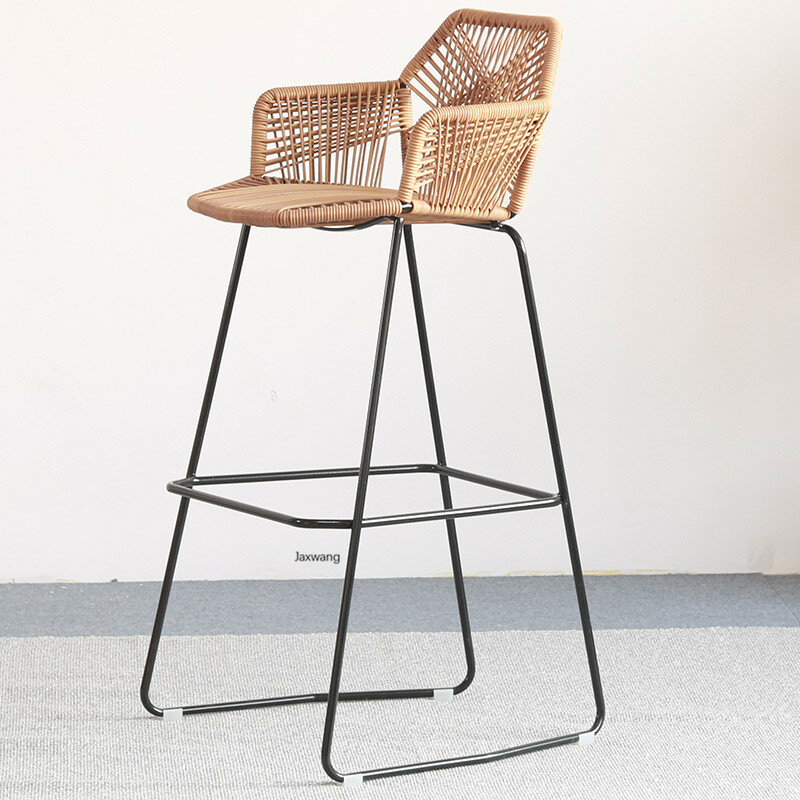 Sillas de Bar nórdico de mimbre, taburetes modernos minimalistas de pies de altura, simples, de hierro forjado, hechos a mano, silla alta creativa