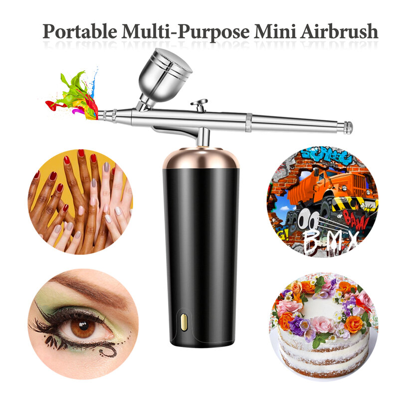 Kit de aerógrafo inalámbrico, pistola pulverizadora portátil de mano con USB, recargable, Mini compresor de aire para maquillaje, pastel, pintura de uñas