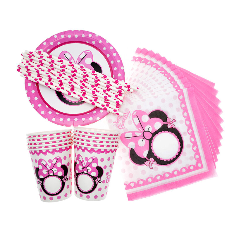 Muis Thema Wegwerp Servies Set Kids Verjaardagsfeestje Supplies Papier Plaat Cup Servet Vlag Meisje Roze Bruidstaart Decoratie
