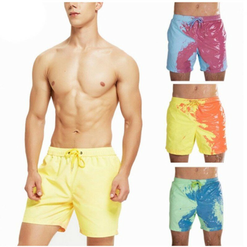 Color-Changing Beach Shorts Quick Dry Men Swimwear Beach Pants Warm Color Discoloration Boardshort For Swimming Surfing Dropship