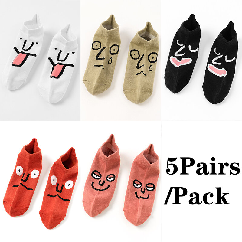 5 Pairs Lot Happy Women Socks Funny Tongue Expression Naughty Sock Harajuku Campus Socks Art Candy Color Cotton Novelty Surprise