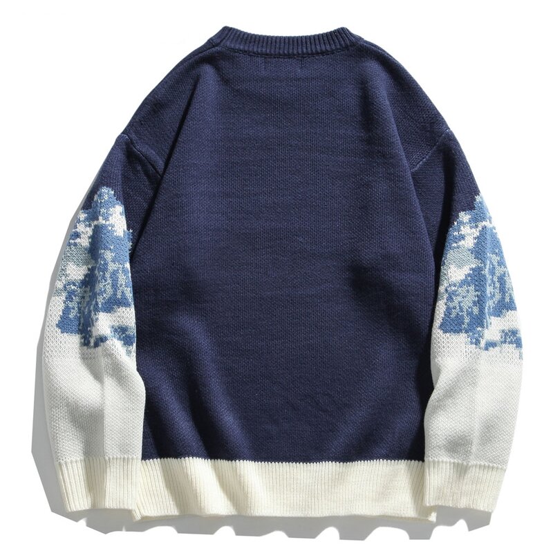 Sweter Jumper Rajutan Gunung Salju Streetwears Atasan Rajut Pullover Harajuku Hip Hop Pria Pakaian Luar Rajut Longgar Uniseks Fashion