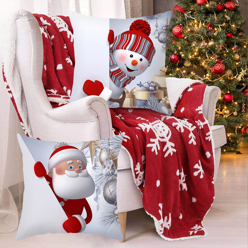 Funda de almohada decorativa de Navidad para sofá, cubierta de cojín de muñeco de nieve y Papá Noel, 45x45cm, decoración del hogar