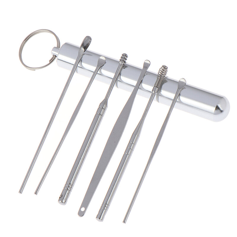 6 Pcs/Set Stainless Steel Spiral Ear Pick Spoon Ear Wax Removal Cleaner Multifunction Portable Ear Pick Ear Care Beauty Tools