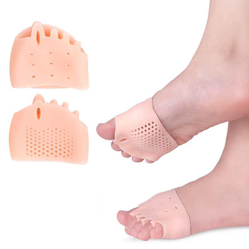 Almofadas do antepé do dedo do pé almofada separador de silicone alívio da dor sapatos palmilhas dedo do pé hallux valgus corrector almofadas gel cuidados com os pés