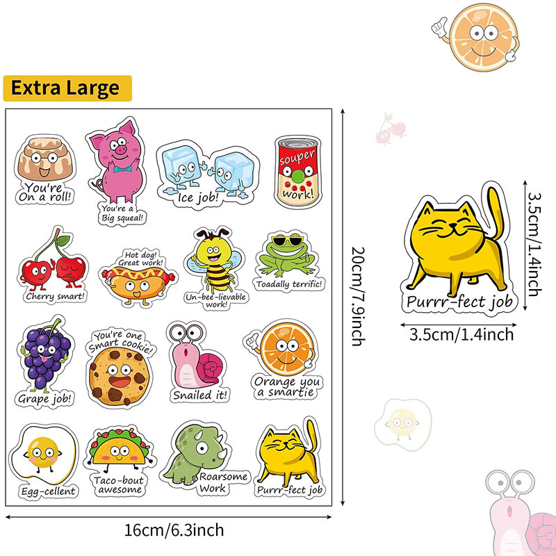 Stiker Anak-anak 160 Buah 10 Lembar 16 Desain Kartun Hewan Kucing Imut Label Stiker Makanan Perlengkapan Guru Hadiah Stiker Anak-anak
