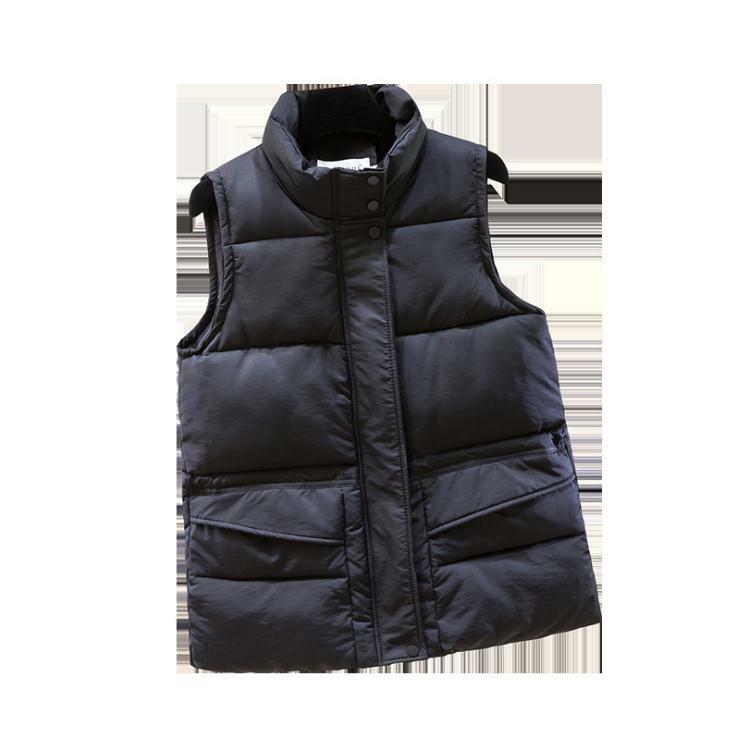 최신 여성 겨울 자켓 지퍼 짧은 스타일 솔리드 코튼 패딩 조끼 민소매 스탠드 칼라 두꺼운 캐주얼 아웃웨어 K1340