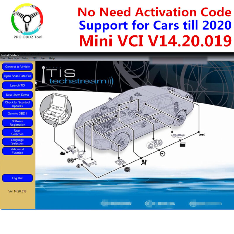 MINI VCI V16.00.017 para TOYOTA TIS Techstream V15.00.028 MINI-VCI Software 2020 Mini vci V15