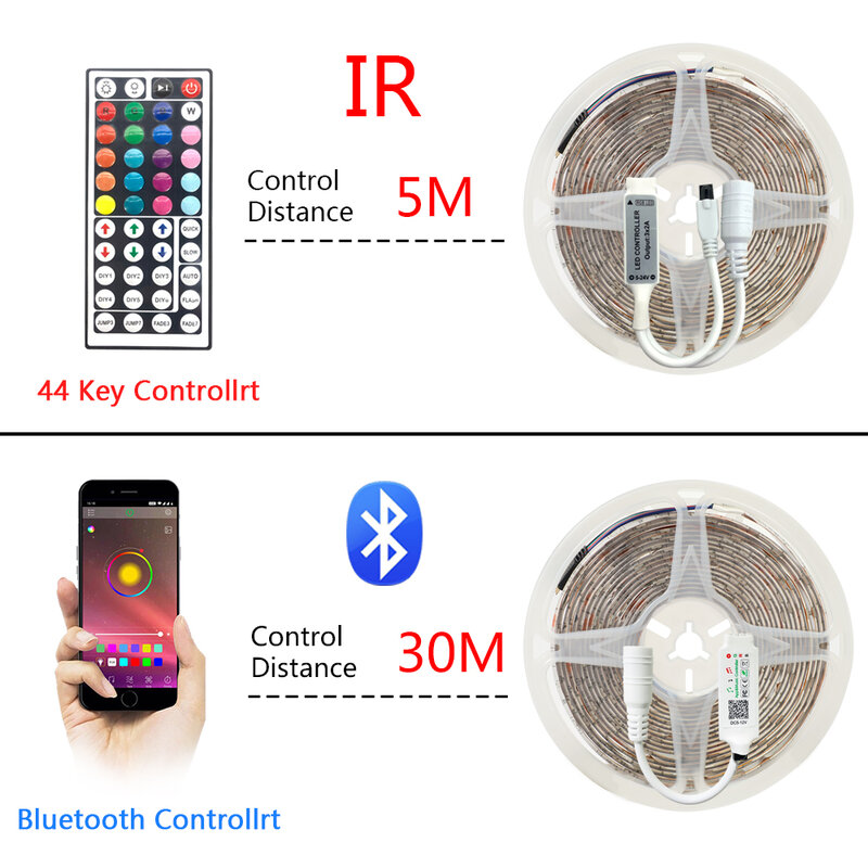 Bluetooth付きの柔軟なLEDストリップライト,RGB,寝室の装飾バックライト,12V DC,5050/2835
