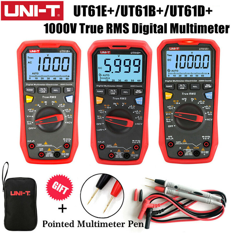 Multímetro Digital con resistencia de corriente y voltaje, medidor de capacitancia con valores eficaces auténticos de 1000V, UT61E Plus, UT61B + UT61D +, UNI-T