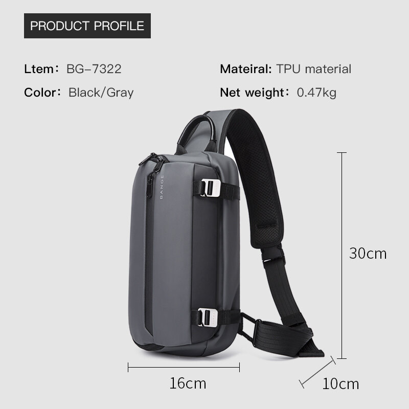 BANGE 2021 New Fashion 9.7 inch Ipad Men High Quality Crossbody Bag Splashproof Chest Bag Casual Chest Bags Male Bag