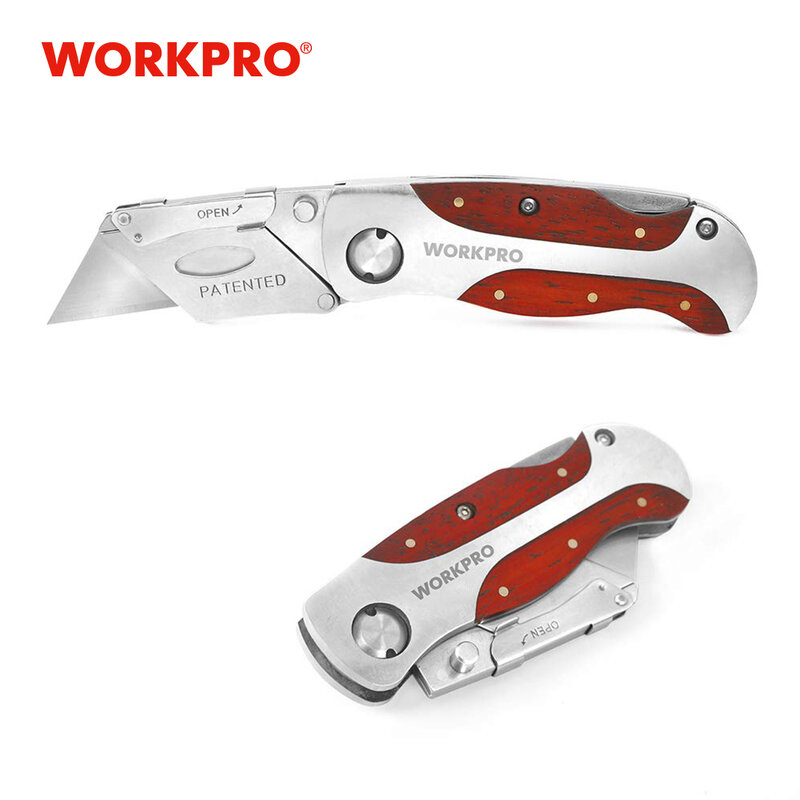 Workpro-Cuchillo plegable resistente, cortador de tubos, multiusos, de acero inoxidable, con mango de palisandro rojo