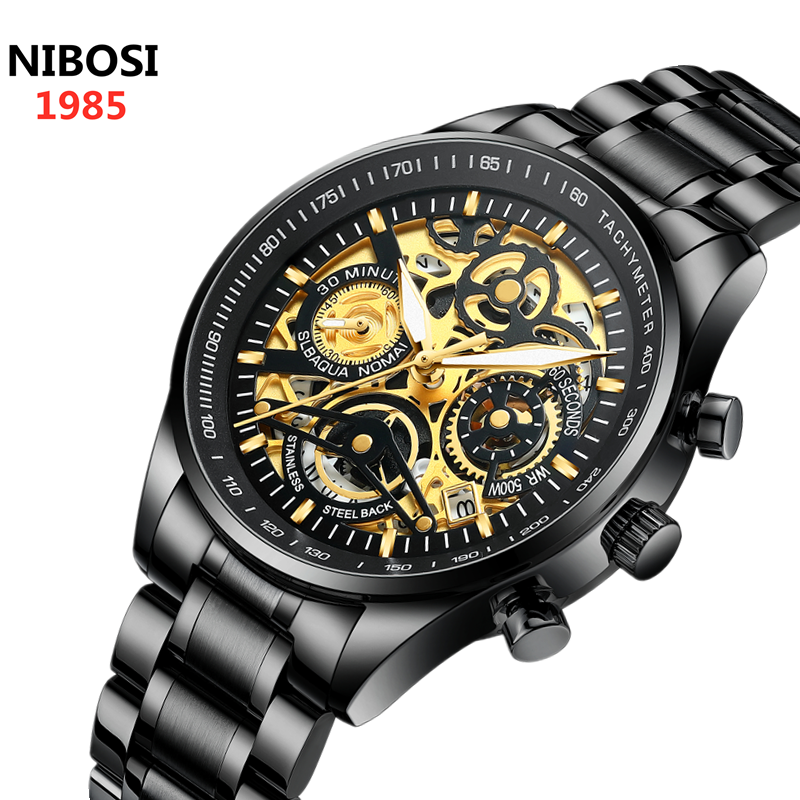 NIBOSI Men Watch Top Luxury Brand Gold Sport Waterproof Quartz Watches Mens Chronograph Date Male Clock Relogios Masculino