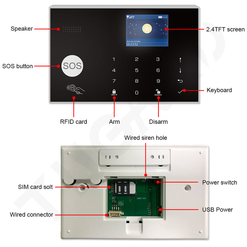 Tuya Smart GSM 3G 4G WiFi Alarm Host 433Mhz Wireless Home Security Burglar Alarm System Kit with 110dB Outdoor Solar Siren