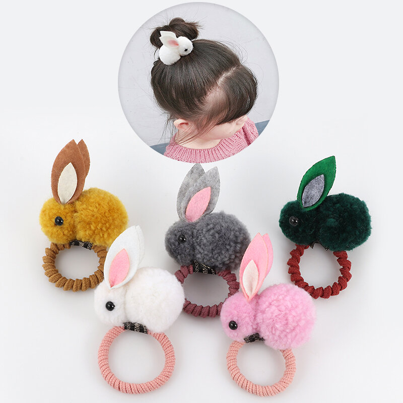 Bande élastique en caoutchouc pour femme, jolie boule de poils d'animaux, lapin, couvre-chef coréen, accessoires pour cheveux d'enfants, ornements