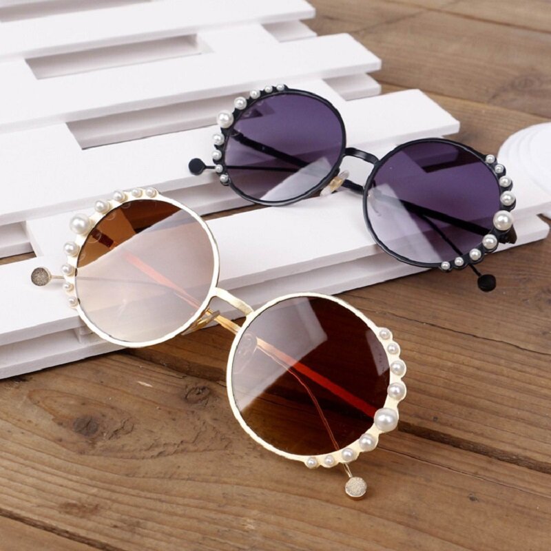 Gafas de sol redondas de Metal para niños, lentes de sol con perlas, a la moda, UV400