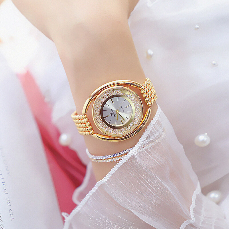 Relojes de cuarzo para mujer, pulsera de diamantes de imitación de oro rosa, reloj de negocios de acero, reloj analógico para mujer, reloj de vestir, regalos