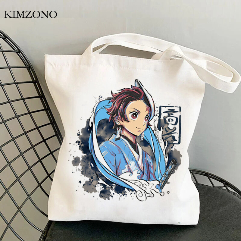 Demon Slayer-Bolso de compras de tela Kimetsu No Yaiba, de yute, ecológico