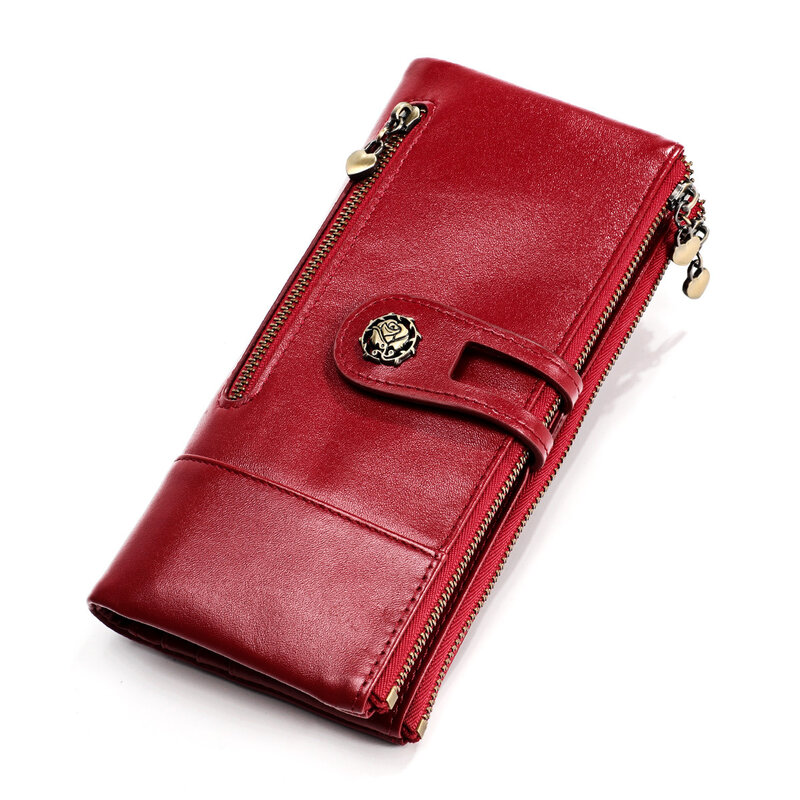 100% portafoglio da donna in pelle di mucca RFID blocco pochette di lusso portamonete porta passaporto porta carte ad alta capacità borsa femminile
