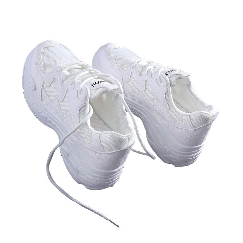 Trampki damskie buty oddychające siatki sportowe obuwie damskie 2020 jesień solidna z koronkowym kliny plaform buty damskie trampki