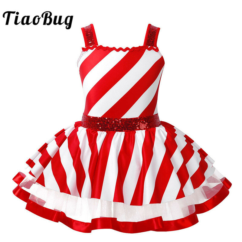Детское рождественское платье для девочек без рукавов с блестками в полоску