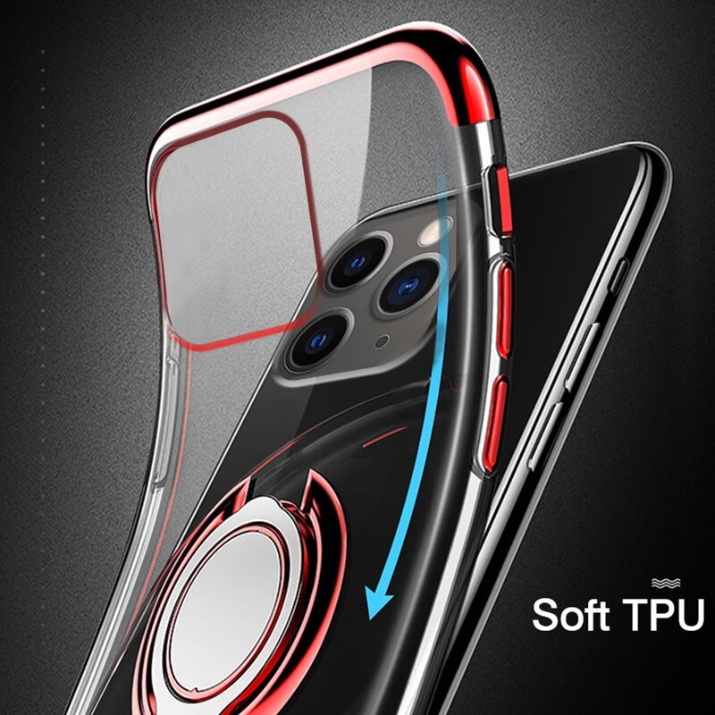 กันกระแทกโทรศัพท์สำหรับIPhone 11 Pro Xs Max Xr X 7 8 Plus 6 6S SE 2020 12 mini Slimปรับแหวนผู้ถือSoft Clear Cover