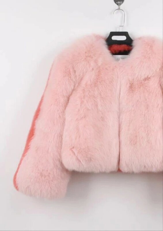 หวาน2สีPatchwork Faux Fur Coat Exclusive Custom Winter Fluffy Faux Foxเสื้อกันหนาวStreet Chicแจ็คเก็ตCoat Overwear