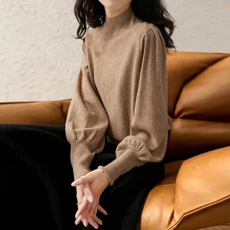 Jesienno-zimowy czterokolorowy rękaw wełniany kaszmirowy sweter damski sweter harajuku bawełniany rękaw latarniowy