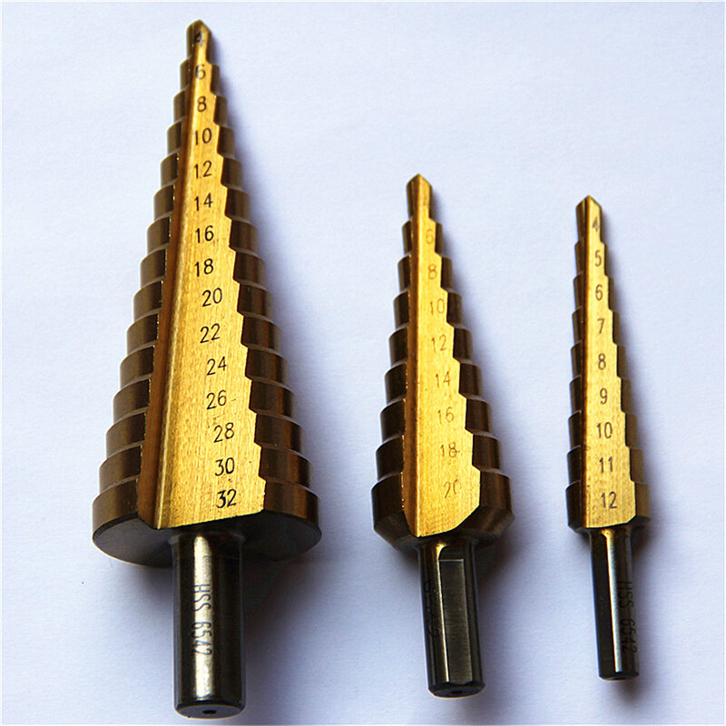 3PCS HSS6542 Drill  Step Drill Bits M2 4-32mm 4-20mm 4-12mm Titanium Coated Straight Flute
