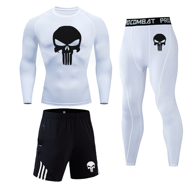 Conjunto de roupa interior térmica masculina mma táticas leggings de fitness base crânio compressão sports underwear longo johns roupas masculinas marca