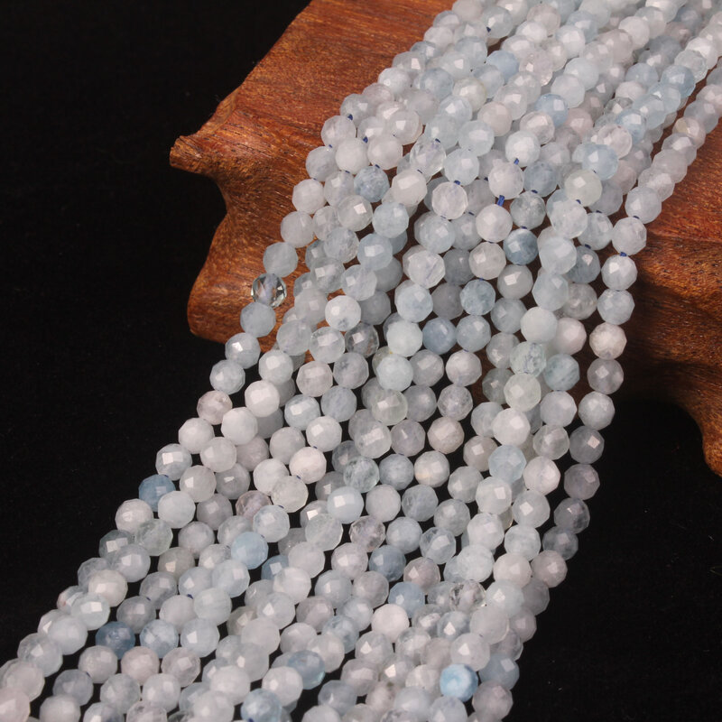4mm Natürliche Aquamarin Facette Edelstein Blau Runde Lose Perlen Zubehör für Halskette Armband Ohrring DIY Schmuck Machen 15 zoll