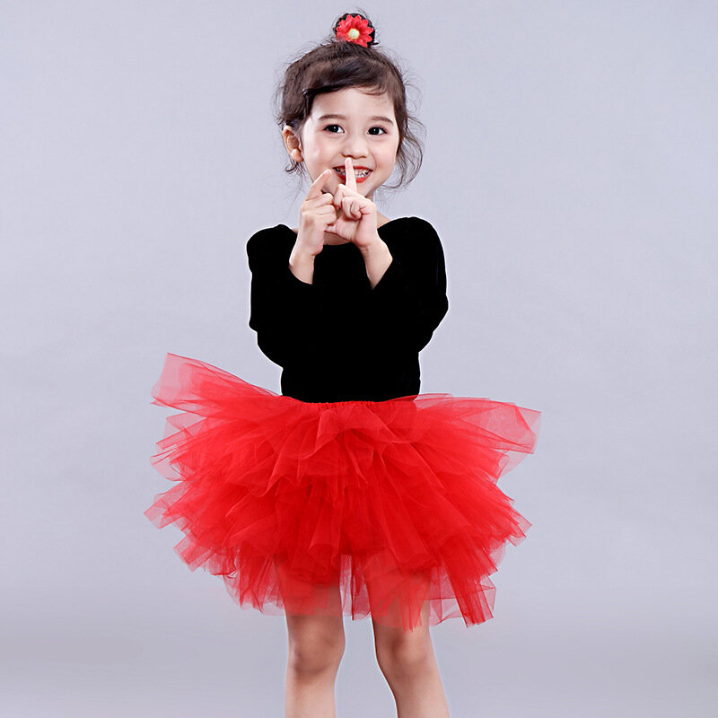Falda de tutú con lazo para niñas pequeñas, vestido de bola bombacho con volantes, rosa roja, 6 capas de tul, ropa para niños