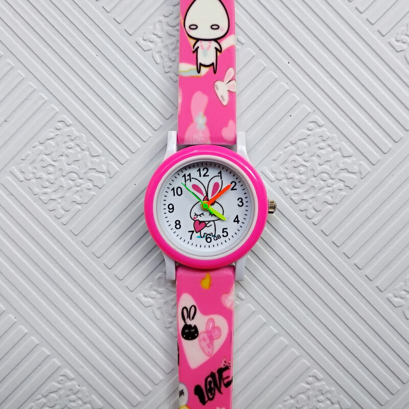 Reloj con correa impresa para niños y niñas, relojes de pulsera de cuarzo informales con diseño de conejo en 3D, regalo, novedad de 2020