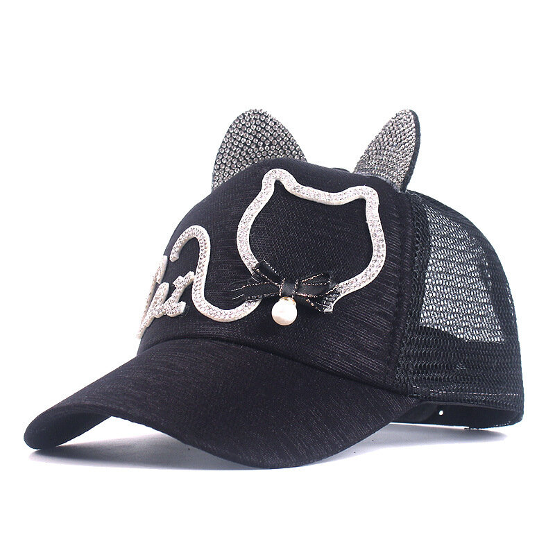 Topi Bisbol Bayi Kucing Kartun Musim Semi Musim Panas Topi Surya Jaring Telinga Lucu Anak Laki-laki Perempuan Anak-anak dengan Topi Snapback Berlian Dapat Disesuaikan