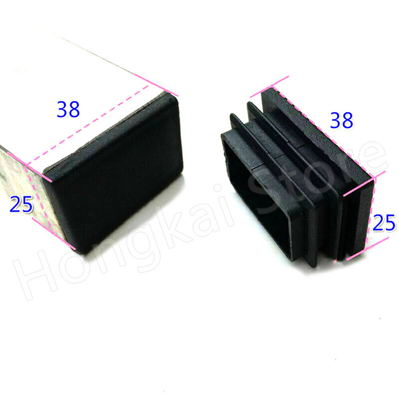 55 pces pe plástico preto retangular plugue 20x70mm de vedação plugue de aço inoxidável tampão de tubulação de plástico