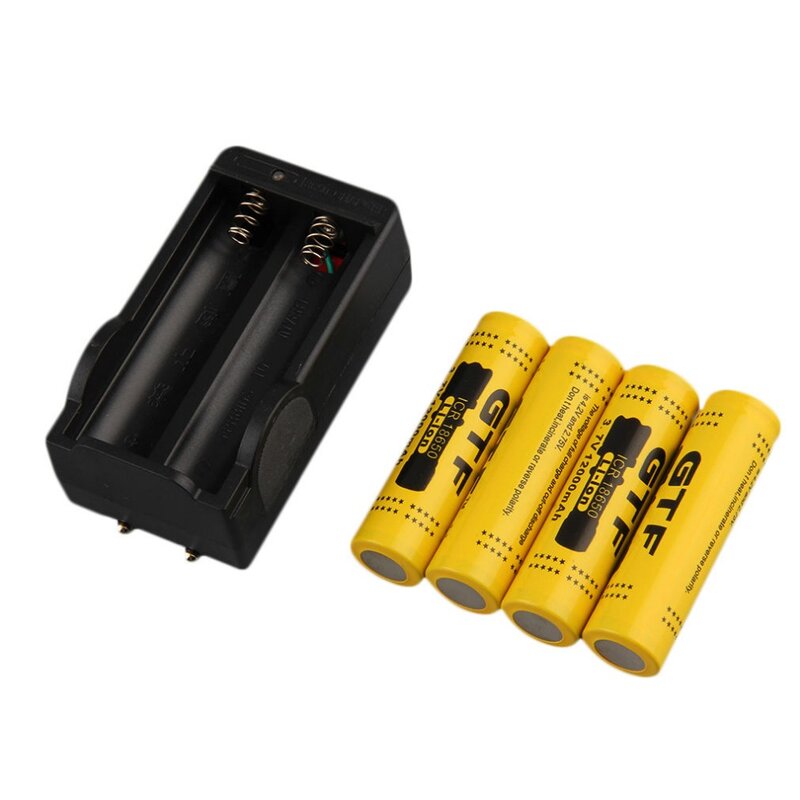 Bateria li-ion gtf, quatro partes, 18650, 3,7 v, 12000mah, para lanterna + plugue ich, carregador de bateria para atacado