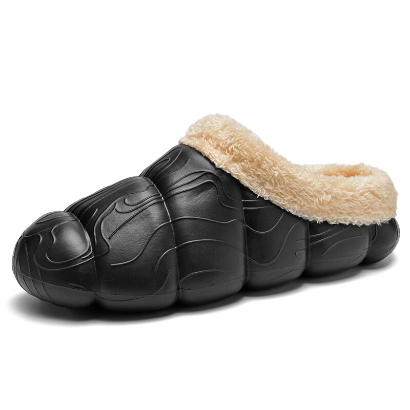 Zapatillas de casa de cuero para hombre, zapatos cálidos de Interior de invierno, de felpa de fondo grueso, impermeables, de algodón, talla grande, novedad de 2021
