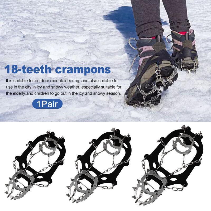 1 par de inverno capa sapato crampons 18 dentes picos neve gelo caminhadas profissional ao ar livre ultraleve grampos escalada pinça