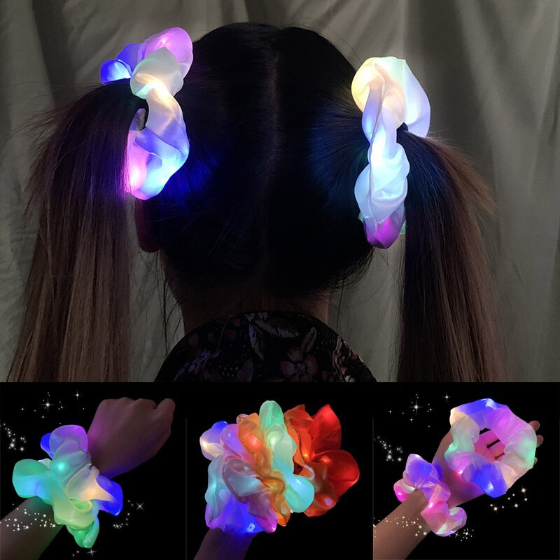 1 pçs led luminoso anel de cabelo bungee elétrica sílaba elástica piscando acessórios para o cabelo fluorescente acessórios luminosos s78