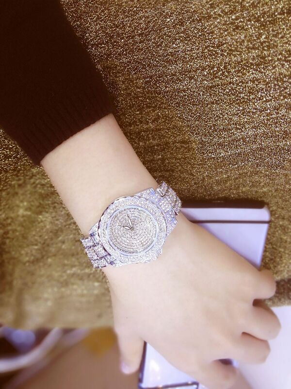 Женские кварцевые часы с бриллиантами, из нержавеющей стали