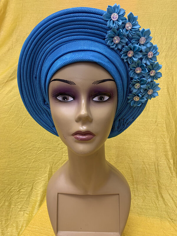 Нигерийский aso oke с камнями, Женский тюрбан, шаль, африканские головные уборы, бисерная ткань, женский головной убор, швейная ткань для вечерн...