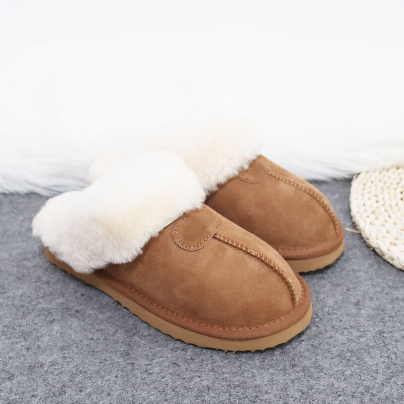 Zapatillas de piel de oveja Natural para mujer, pantuflas cálidas de interior, de lana suave, para el hogar, invierno, 2022