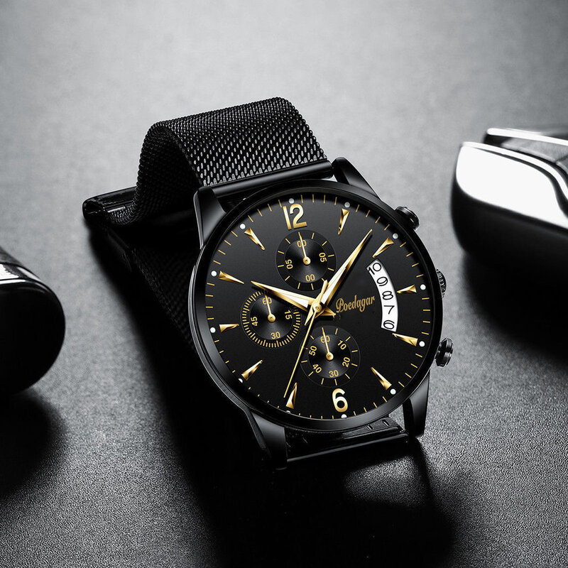 Новинка 2021, модные мужские часы poedaga, водонепроницаемые светящиеся кварцевые наручные часы, роскошные часы от лучшего бренда, повседневные ...