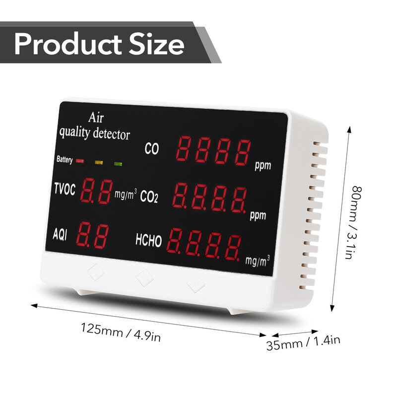 2022. Penguji CO2 Meter Digital Dalam/Luar Ruangan CO/HCHO/TVOC Detektor Monitor Kualitas Udara Penganalisis Gas Rumah Tangga Multifungsi