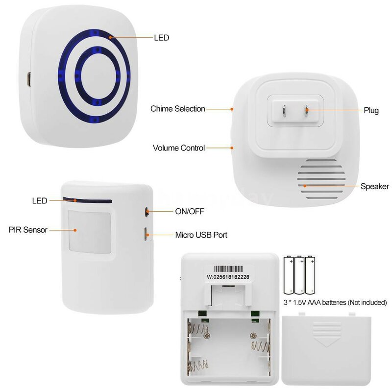H&DSmart Motion Sensor Alarm Wireless Doorbell Plug-in Door Bell Home Security Infrared Detector A