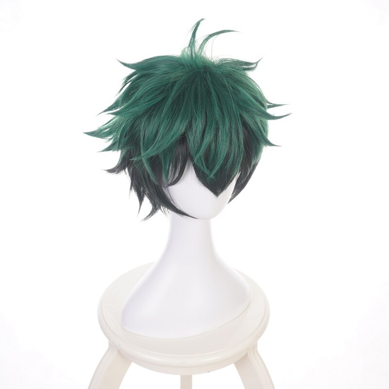 My Hero Academia Boku No Hiro Akademia Izuku Midoriya Short Green Black Ombre Heat Resistant Cosplay Costume Wig + Cap