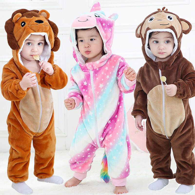 Baby Rompers Winter Kigurumi Lion Costume For Girls Boys Toddler Animal Jumpsuit Infant Clothes Pyjamas Kids Overalls ropa bebes
